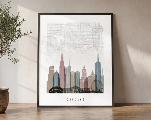 Chicago Map Print Distressed Wall Art | ArtPrintsVicky