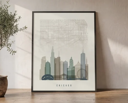 Chicago Map Print Warm Earth Tones Wall Art | ArtPrintsVicky