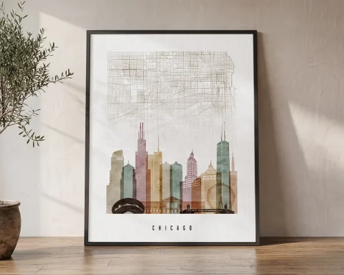 Chicago Map Print Watercolor Wall Art | ArtPrintsVicky