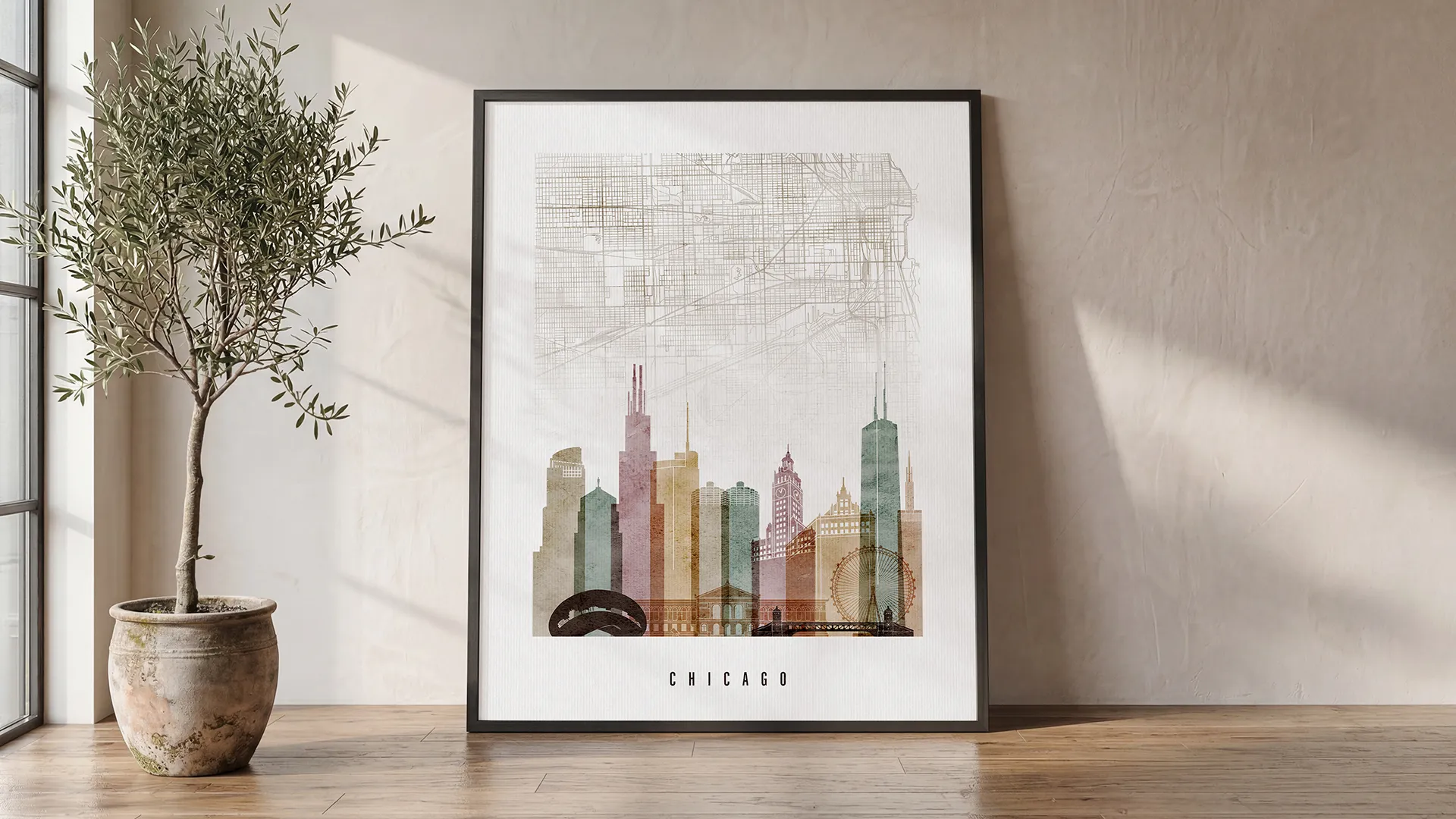 Chicago Map Print Watercolor Wall Art | ArtPrintsVicky