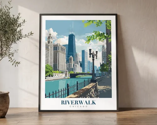 Chicago Riverwalk Travel Poster Wall Art Print | ArtPrintsVicky