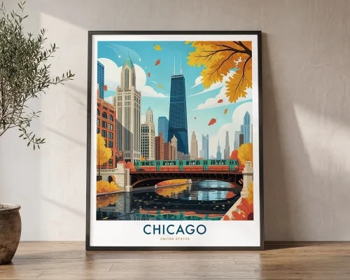 Chicago Riverwalk Travel Poster — L Train Wall Art | ArtPrintsVicky