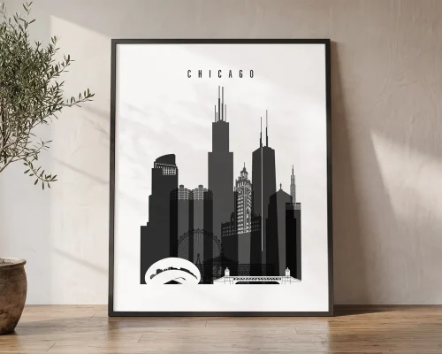 Chicago Skyline Black and White Wall Art Print | ArtPrintsVicky