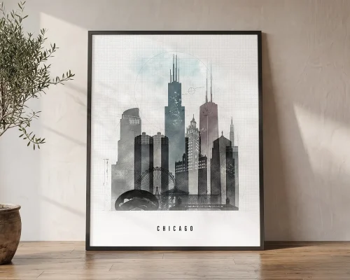 Chicago Skyline Urban Wall Art Print | ArtPrintsVicky