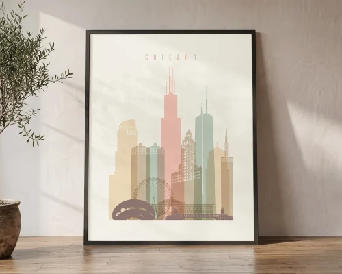 Chicago Skyline Wall Art Cream Pastel Print | ArtPrintsVicky