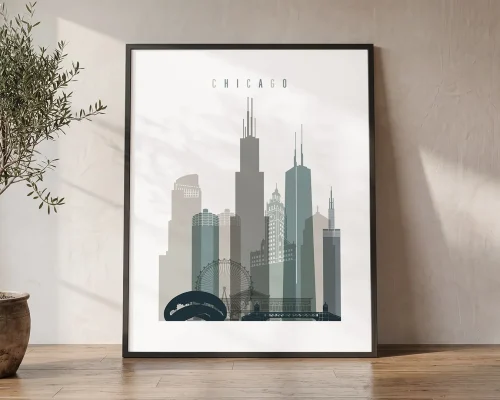 Chicago Skyline Wall Art Earth Tones Print | ArtPrintsVicky