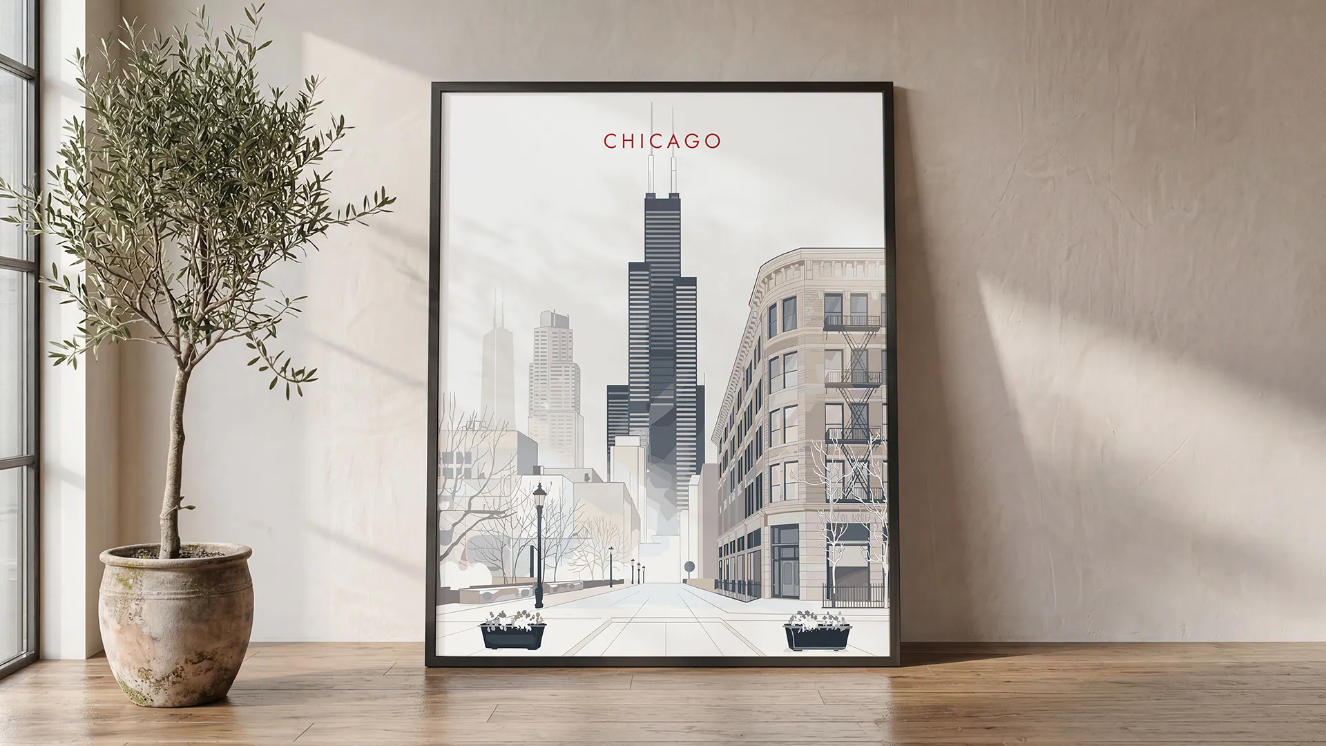 Chicago Skyline Wall Art Minimalist Print | ArtPrintsVicky