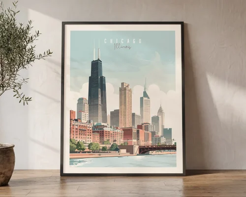 Chicago Skyline Wall Art Print Modern Decor | ArtPrintsVicky