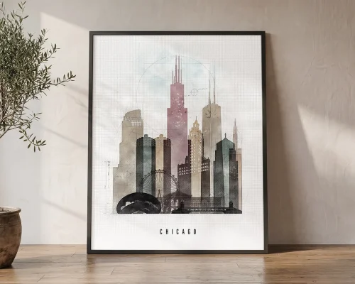 Chicago Skyline Wall Art Urban Poster | ArtPrintsVicky