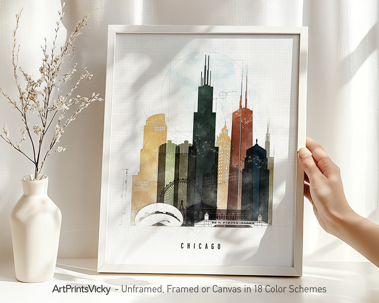 Chicago Skyline Wall Art Vibrant Urban Print - Image 2