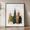 Chicago Skyline Wall Art Vibrant Watercolor Print | ArtPrintsVicky