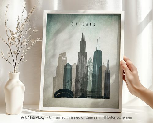 Alternative view of Chicago Skyline Wall Art Vintage Distressed Print
