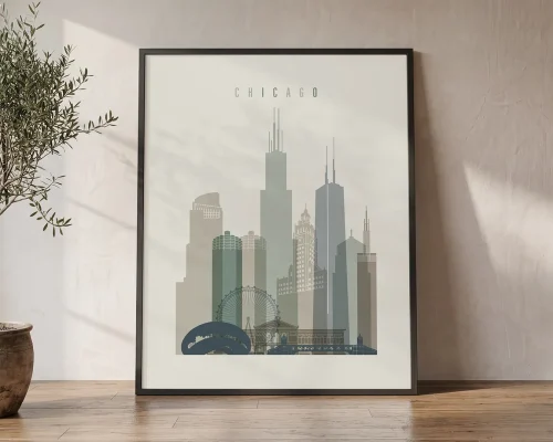 Chicago Skyline Wall Art Warm Earth Tones Print | ArtPrintsVicky