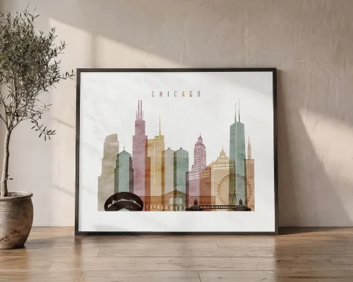 Chicago Skyline Wall Art Watercolor Print | ArtPrintsVicky