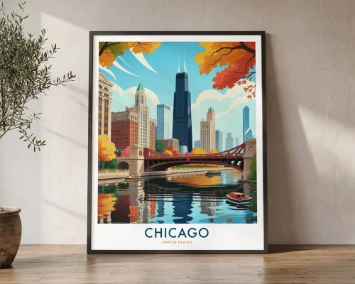 Chicago Skyline Wall Art — Travel Poster Print | ArtPrintsVicky