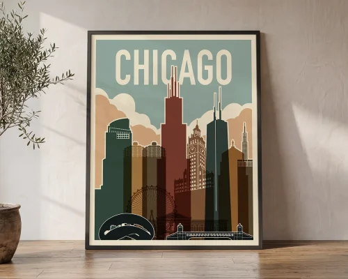 Chicago Vintage Skyline Wall Art Print | ArtPrintsVicky