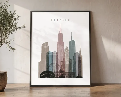 Chicago Wall Art Distressed Poster | ArtPrintsVicky