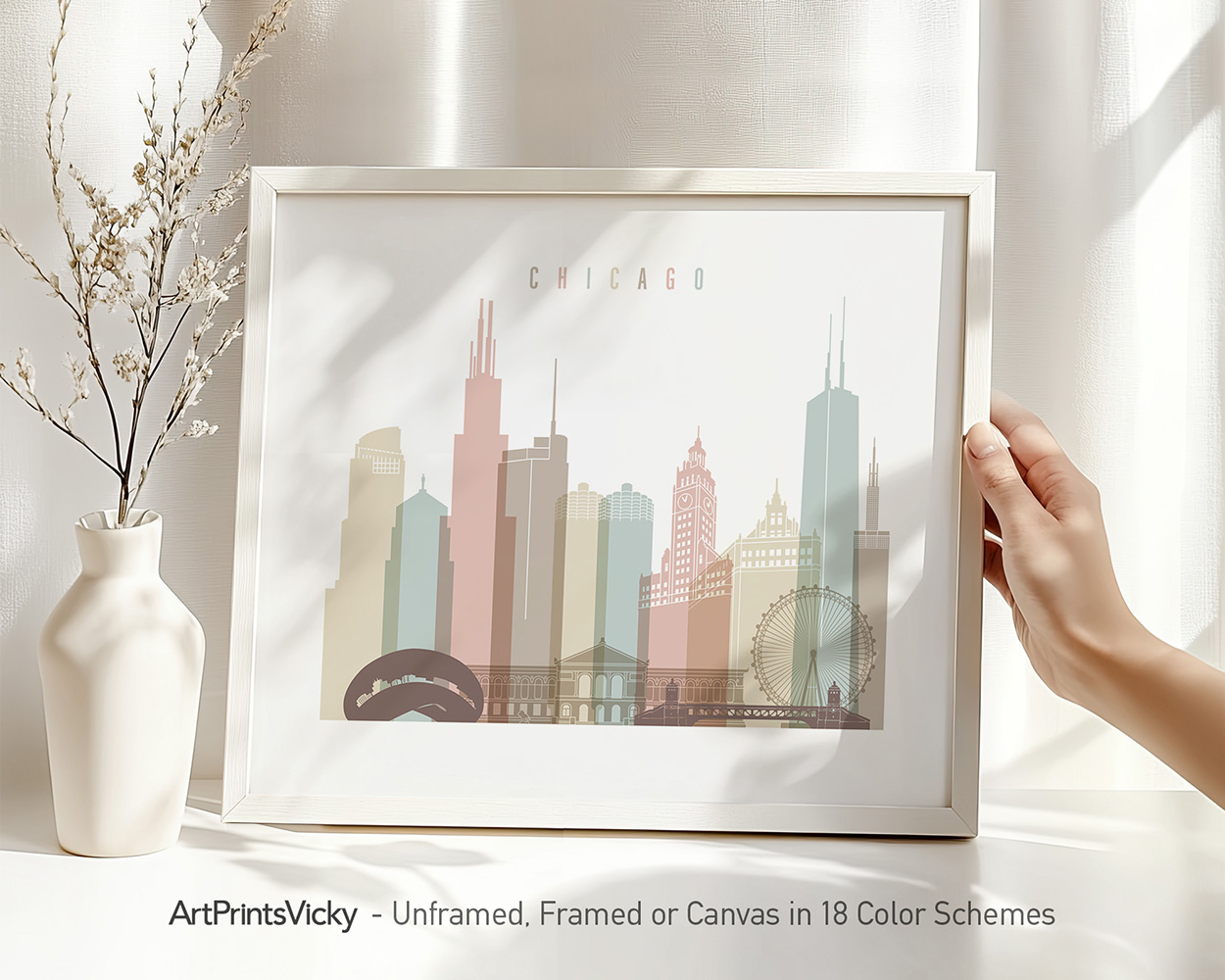 Chicago Wall Art Cityscape Pastel Print - Image 2