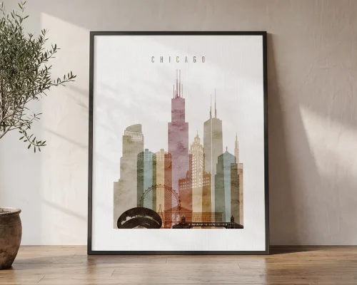 Chicago Wall Art Watercolor Poster | ArtPrintsVicky