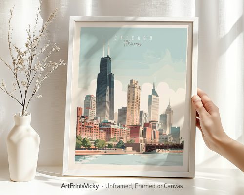 Chicago Illinois art print of the city skyline.
