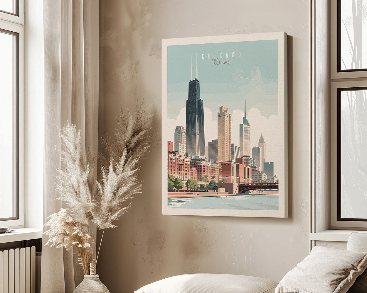 Chicago Illinois art print of the city skyline.
