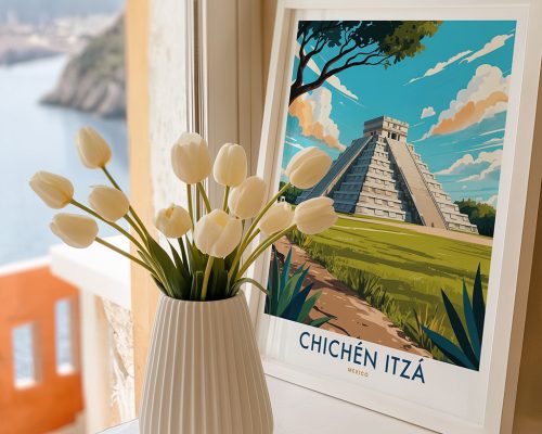 Alternative view of Chichén Itzá Travel Poster - Mayan Pyramid