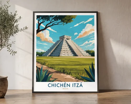 Chichen Itza Travel Poster – Mayan Pyramid | ArtPrintsVicky
