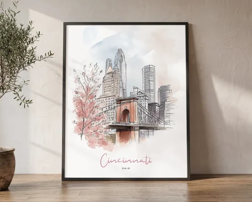 Cincinnati Skyline Drawing — Sketch Wall Art Print | ArtPrintsVicky
