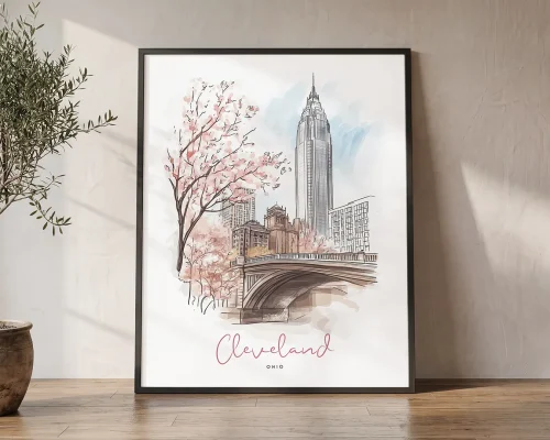 Cleveland Drawing — Watercolor Wall Art Print | ArtPrintsVicky