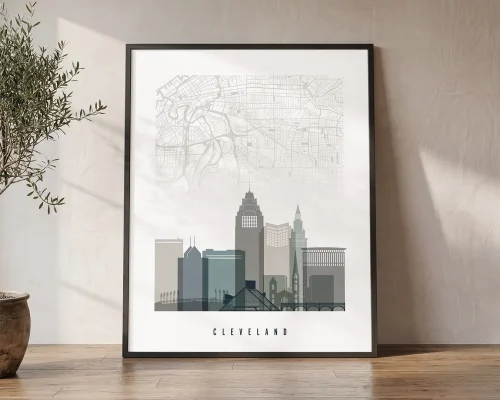 Cleveland Map Print Earth Tones Wall Art | ArtPrintsVicky