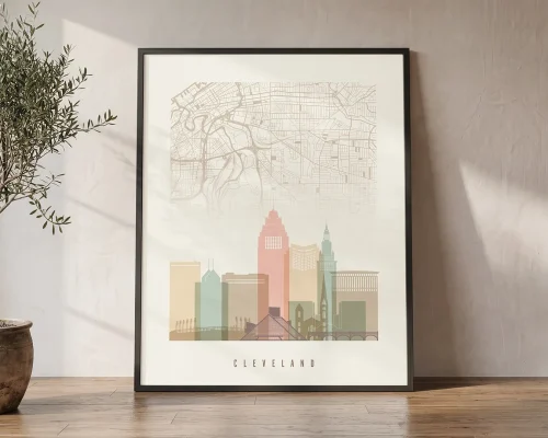 Cleveland Map Wall Art Cream Pastel Print | ArtPrintsVicky