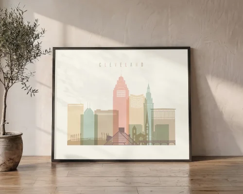 Cleveland Skyline Wall Art Cream Pastel Print | ArtPrintsVicky
