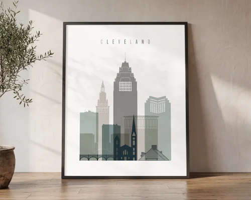 Cleveland Skyline Wall Art Earth Tones Print | ArtPrintsVicky