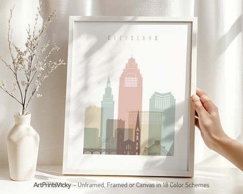 Alternative view of Cleveland Skyline Wall Art Pastel Print