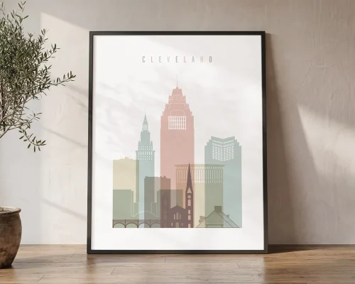 Cleveland Skyline Wall Art Pastel Print | ArtPrintsVicky