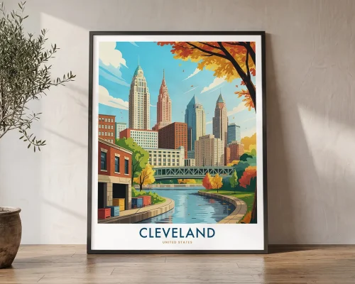 Cleveland Travel Poster — Vintage Ohio Wall Art Print | ArtPrintsVicky