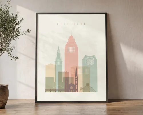 Cleveland Wall Art Cream Pastel Skyline Print | ArtPrintsVicky