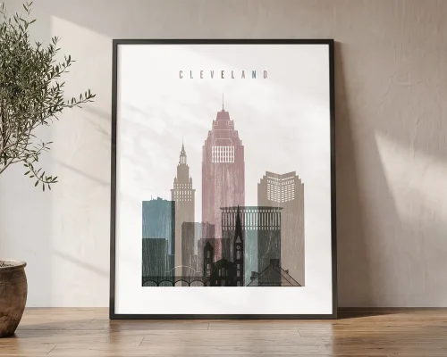 Cleveland Wall Art Vintage Skyline Poster Print | ArtPrintsVicky