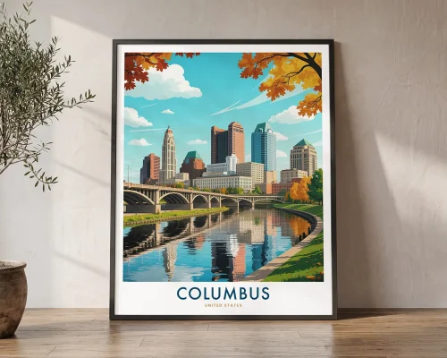 Columbus Ohio Travel Poster – Skyline Wall Art | ArtPrintsVicky