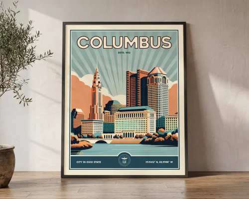 Columbus Poster Inspired by Retro Travel Art | ArtPrintsVicky