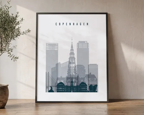 Copenhagen Skyline Wall Art Print Grey Blue | ArtPrintsVicky