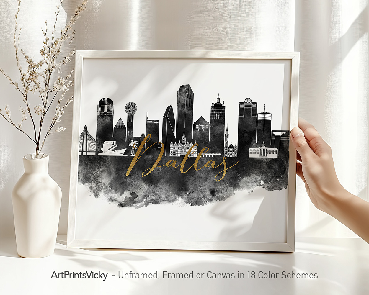 Dallas Black and White Wall Art Poster - Image 2