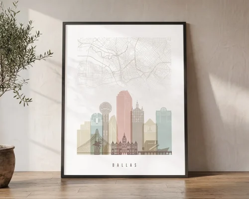 Dallas Map Print Cream Pastel Wall Art | ArtPrintsVicky