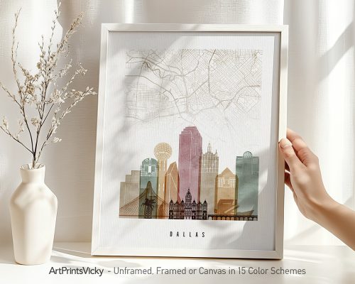 Alternative view of Dallas Map Wall Art Print Watercolor Style