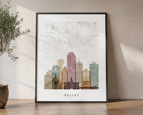 Dallas Map Wall Art Print Watercolor Style | ArtPrintsVicky