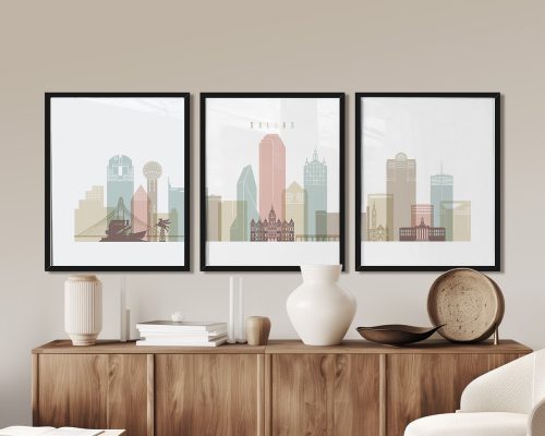 Alternative view of Dallas Skyline Wall Art 3 Piece Print Set