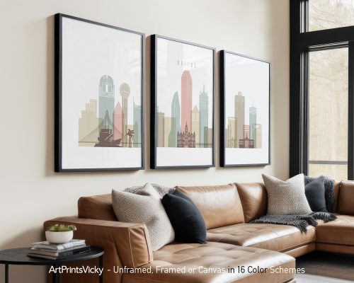 Dallas Skyline Wall Art 3 Piece Print Set | ArtPrintsVicky