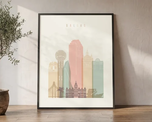 Dallas Skyline Wall Art Cream Pastel Print | ArtPrintsVicky