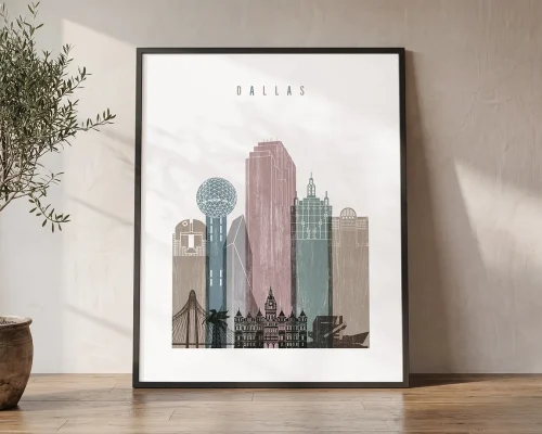Dallas Skyline Wall Art Distressed Poster Print | ArtPrintsVicky