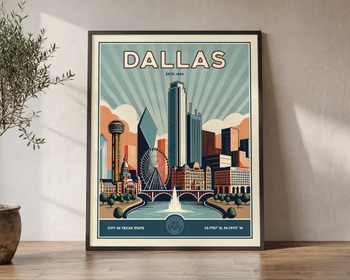 Dallas Vintage Travel Poster — Retro Wall Art Print | ArtPrintsVicky